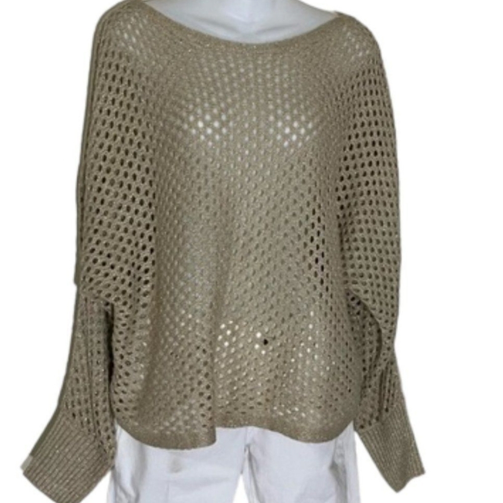 Apt. 9 Oversized Open Knit Long Dolman Sleeve Top, XL, Tan & Gold